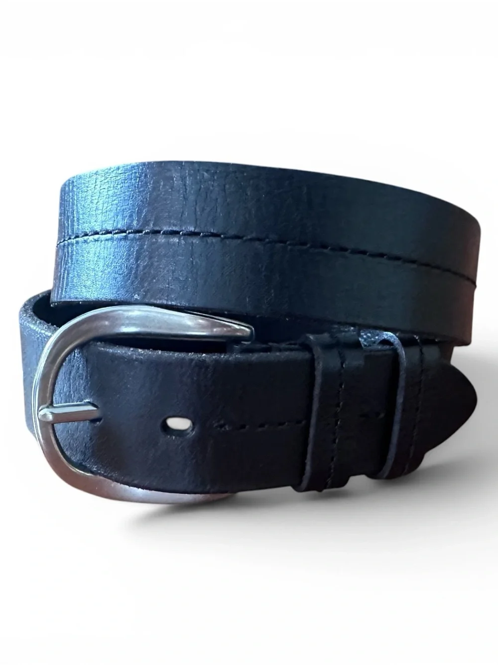 Lauren Ralph Lauren Black Leather Belt with Silver-Tone Oval Buckle